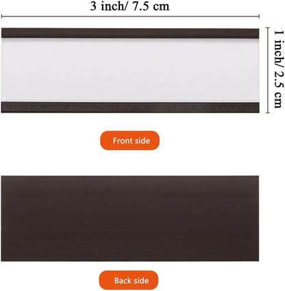 C Channel Magentic Label Holders 1x3 Inches with Paper Inserts and Clear Plastic Protectors, Pack of 30, Magnetic Data Card Holders File Cabinet Labels