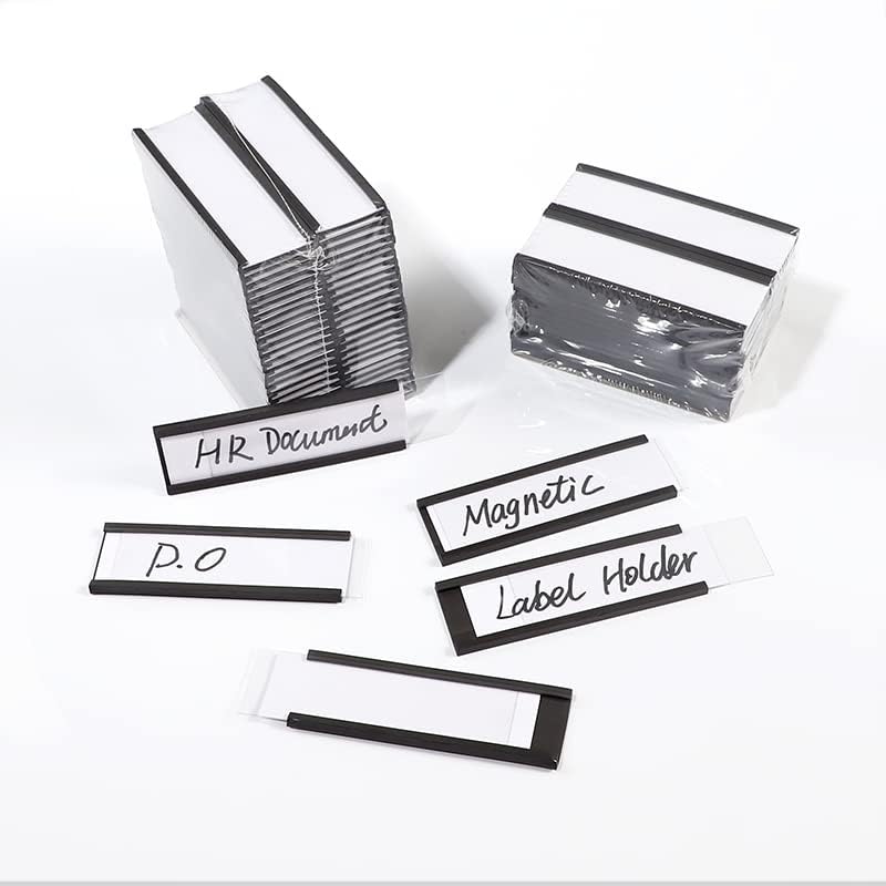 C Channel Magentic Label Holders 1x3 Inches with Paper Inserts and Clear Plastic Protectors, Pack of 30, Magnetic Data Card Holders File Cabinet Labels