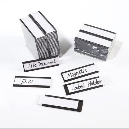C Channel Magentic Label Holders 1x3 Inches with Paper Inserts and Clear Plastic Protectors, Pack of 30, Magnetic Data Card Holders File Cabinet Labels
