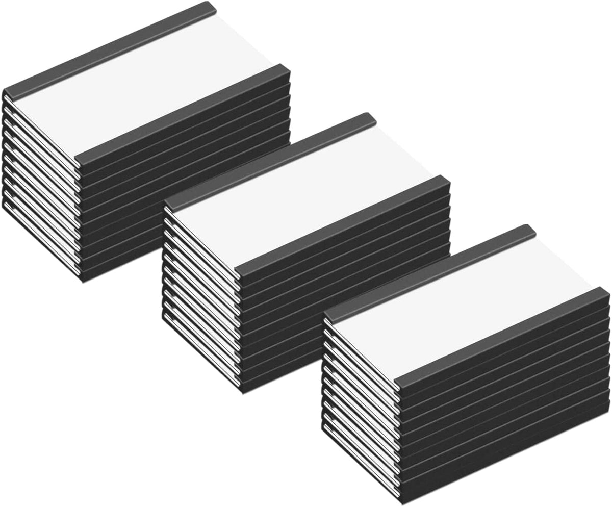 C Channel Magentic Label Holders 1x3 Inches with Paper Inserts and Clear Plastic Protectors, Pack of 30, Magnetic Data Card Holders File Cabinet Labels