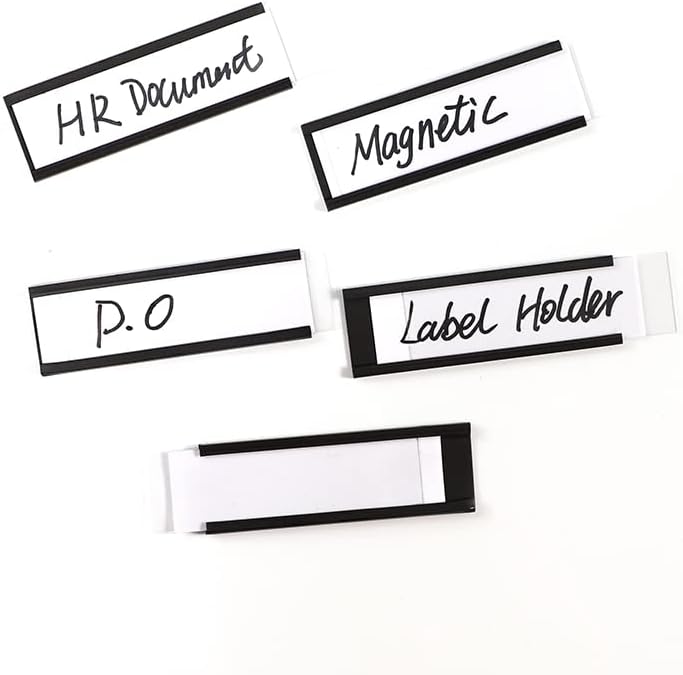 C Channel Magentic Label Holders 1x3 Inches with Paper Inserts and Clear Plastic Protectors, Pack of 30, Magnetic Data Card Holders File Cabinet Labels