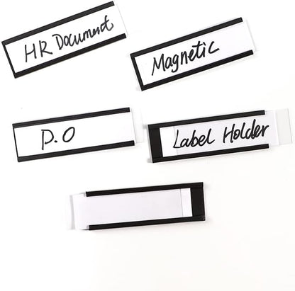 C Channel Magentic Label Holders 1x3 Inches with Paper Inserts and Clear Plastic Protectors, Pack of 30, Magnetic Data Card Holders File Cabinet Labels