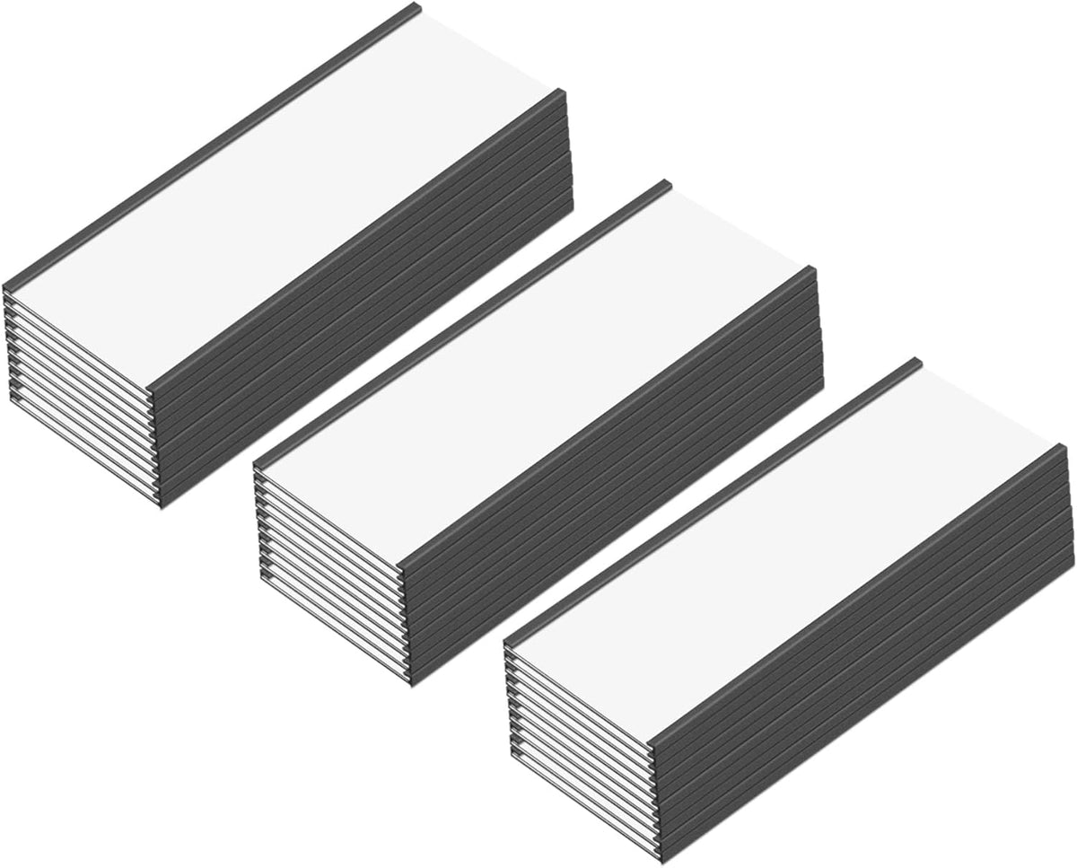 C Channel Magentic Label Holders 1x3 Inches with Paper Inserts and Clear Plastic Protectors, Pack of 30, Magnetic Data Card Holders File Cabinet Labels