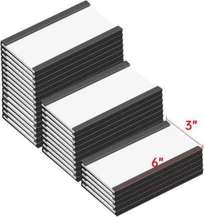 C Channel Magentic Label Holders 1x3 Inches with Paper Inserts and Clear Plastic Protectors, Pack of 30, Magnetic Data Card Holders File Cabinet Labels
