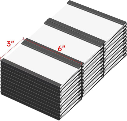 C Channel Magentic Label Holders 1x3 Inches with Paper Inserts and Clear Plastic Protectors, Pack of 30, Magnetic Data Card Holders File Cabinet Labels