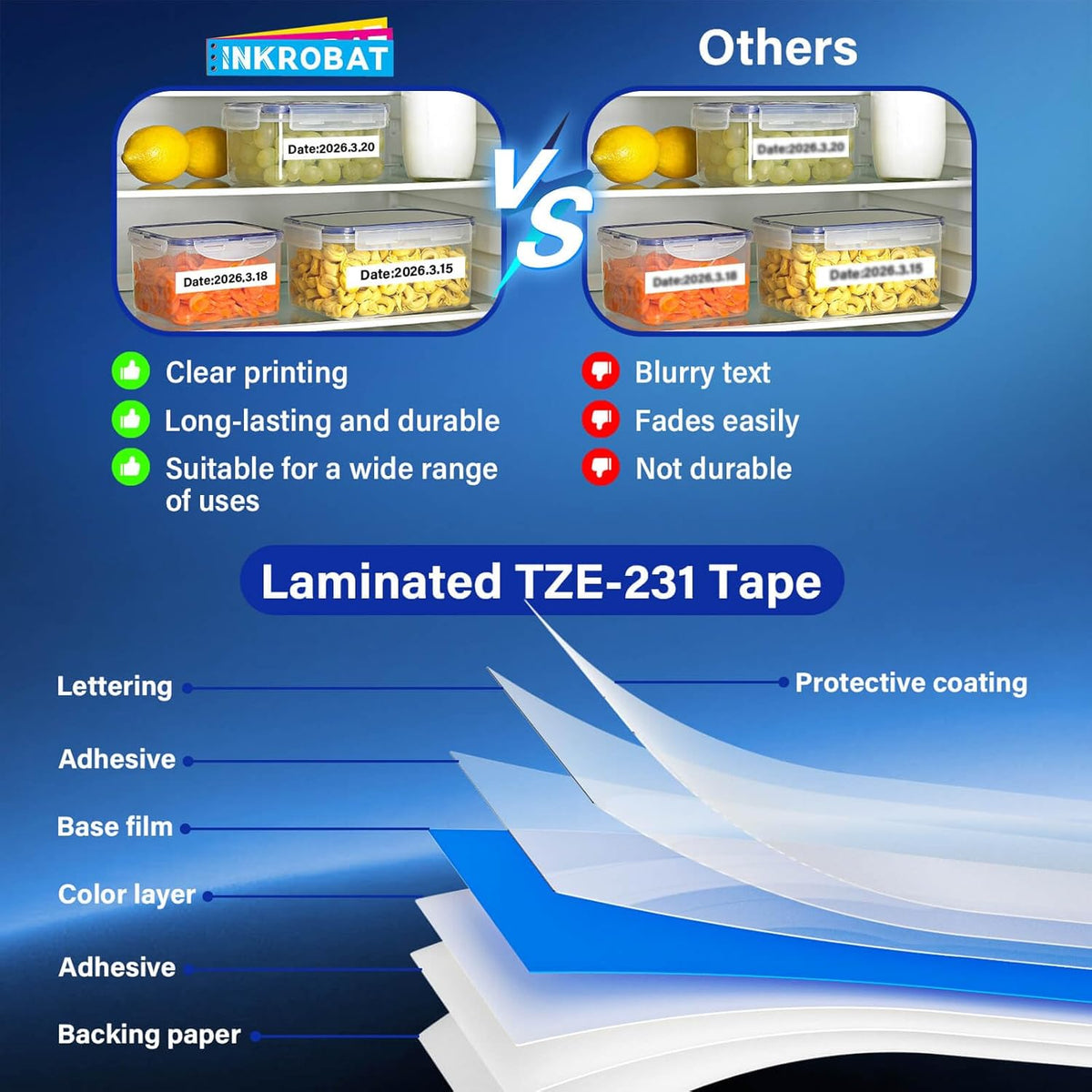 TZE-231 Label Maker Tape 12mm 0.47 Laminated Black on White Replacement for TZ TZE TZE231 1/2" x 8m Tape Cassette for Ptouch PT-D220 PTD220 D220 PT-D210 PTD210 PT-H110 PT-D200 PT-D400 D410 (6 Packs)