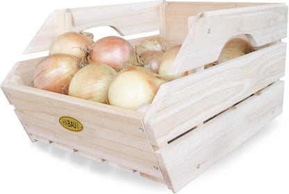 Wood Potato Onion Storage Bins - Wooden Stackable Produce Basket - Fruit Vegetable Storage for Kitchen Pantry Organization, Set 3 Pieces