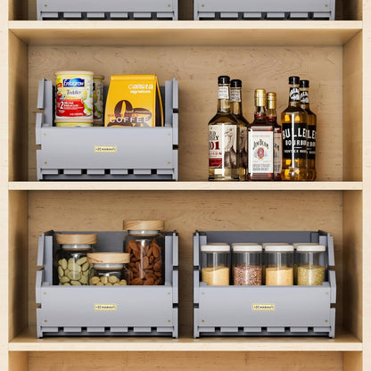 Wood Potato Onion Storage Bins - Wooden Stackable Produce Basket - Fruit Vegetable Storage for Kitchen Pantry Organization, Set 3 Pieces