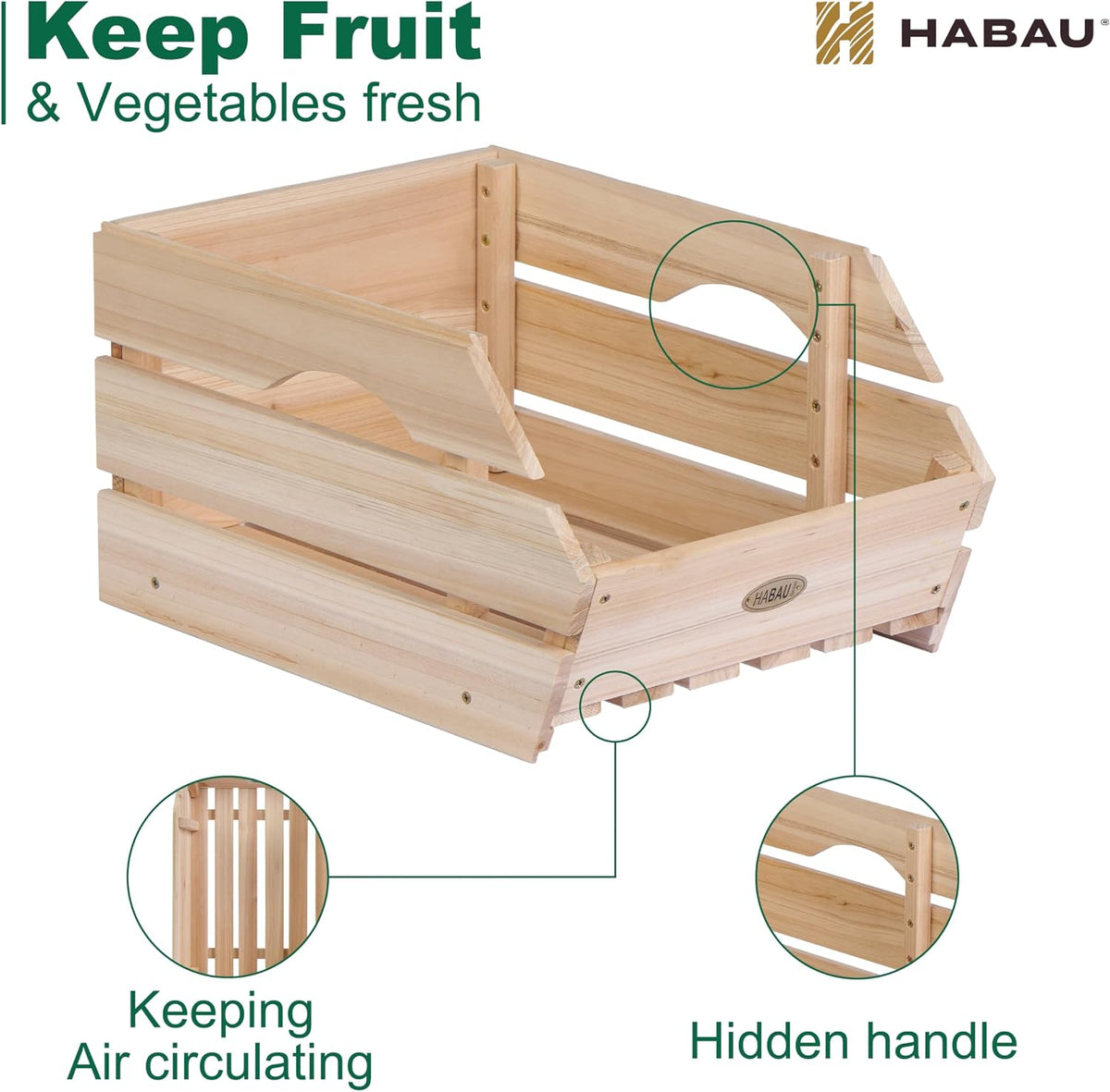 Wood Potato Onion Storage Bins - Wooden Stackable Produce Basket - Fruit Vegetable Storage for Kitchen Pantry Organization, Set 3 Pieces