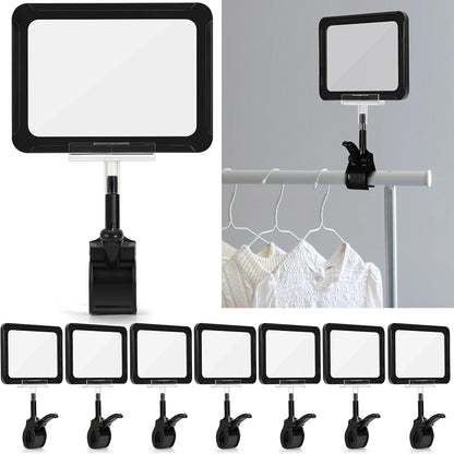Sign Clips Merchandise Sign, Plastic Adjustable Clip Sign Holder Stand POP Clamp, 8 Pieces Clip-on Style Double Head Display Clips Rotating Swivel Sign Tag for Shelf Label Card