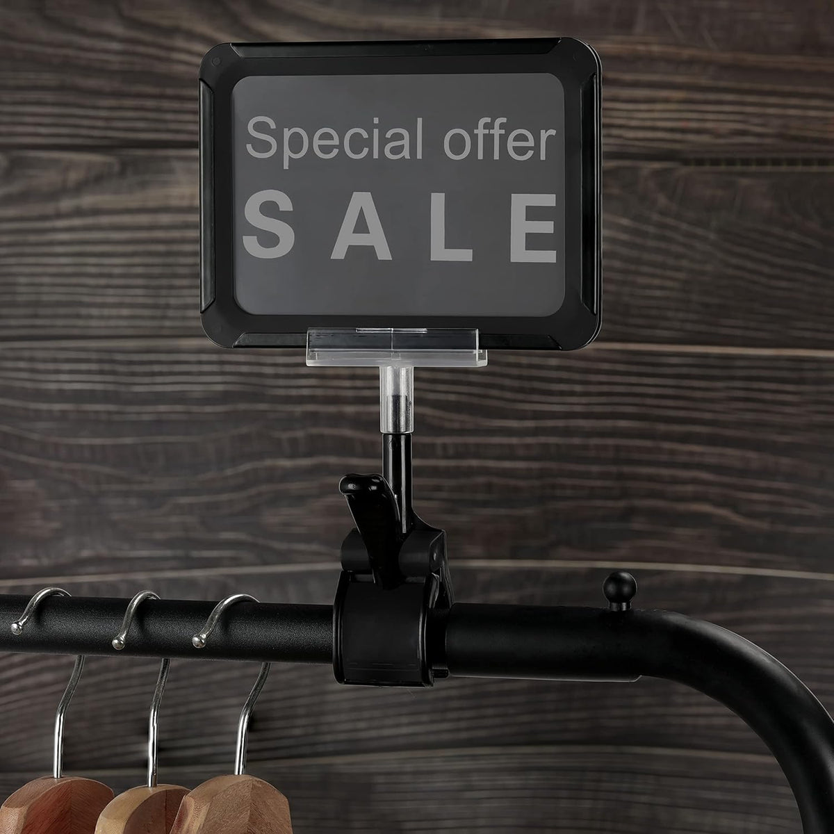 Sign Clips Merchandise Sign, Plastic Adjustable Clip Sign Holder Stand POP Clamp, 8 Pieces Clip-on Style Double Head Display Clips Rotating Swivel Sign Tag for Shelf Label Card