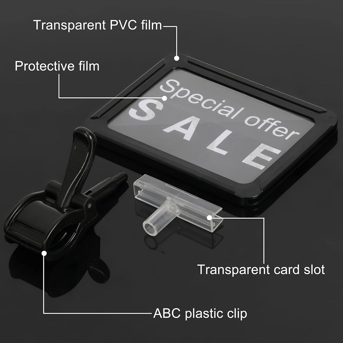 Sign Clips Merchandise Sign, Plastic Adjustable Clip Sign Holder Stand POP Clamp, 8 Pieces Clip-on Style Double Head Display Clips Rotating Swivel Sign Tag for Shelf Label Card