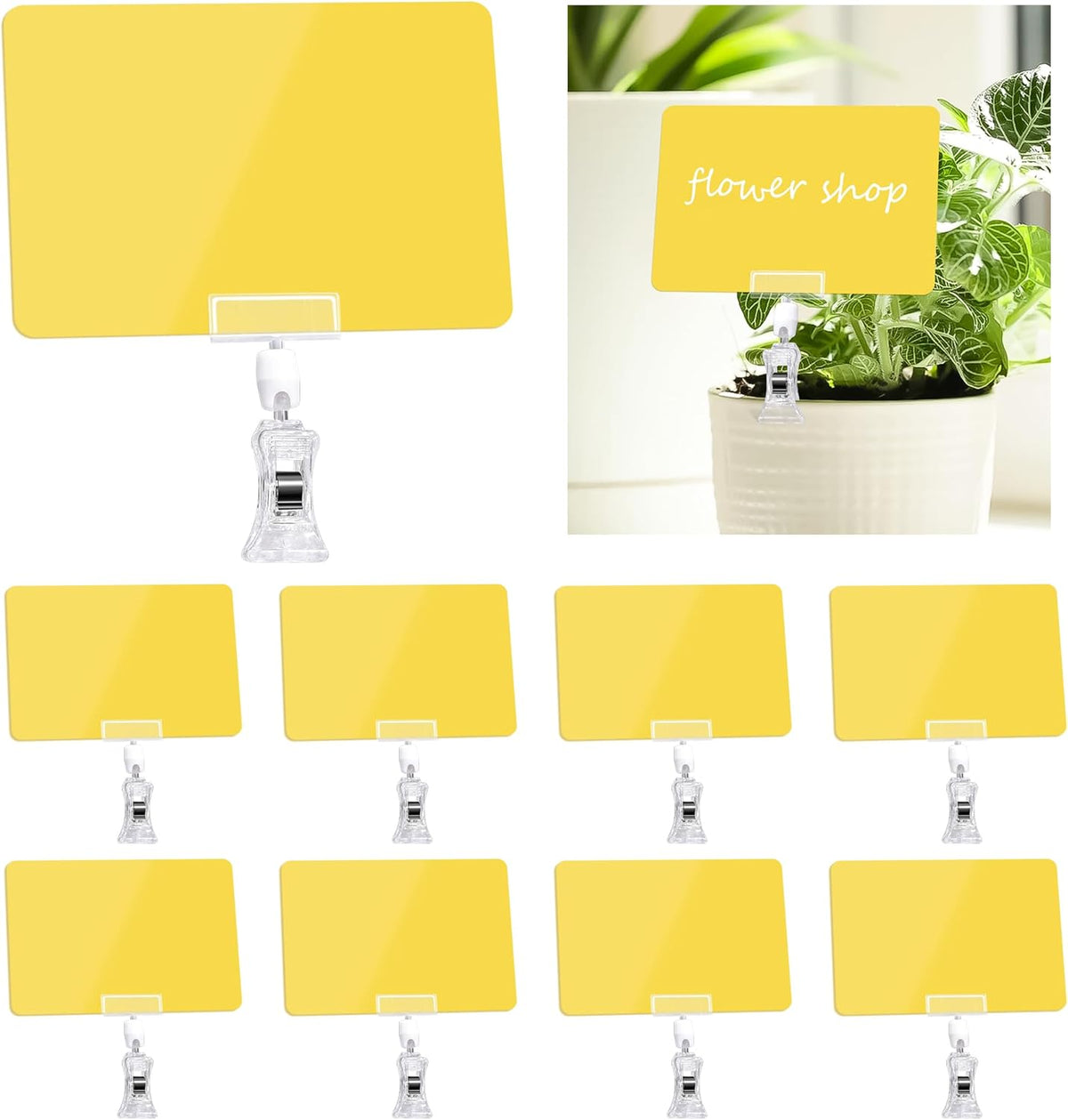 Sign Clips Merchandise Sign, Plastic Adjustable Clip Sign Holder Stand POP Clamp, 8 Pieces Clip-on Style Double Head Display Clips Rotating Swivel Sign Tag for Shelf Label Card