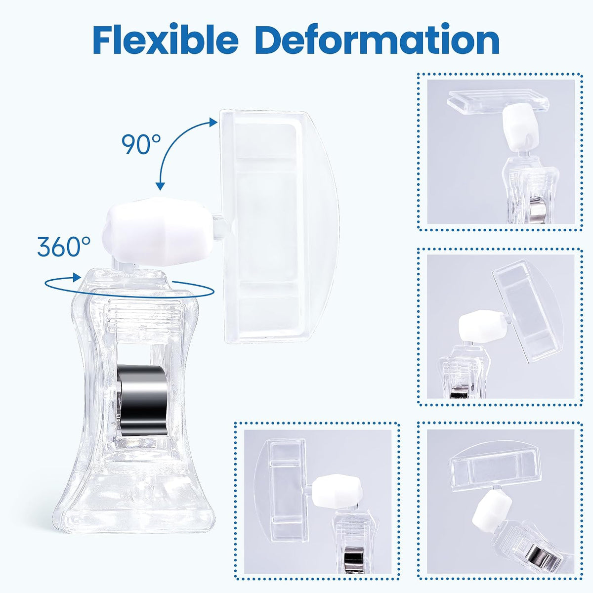 Sign Clips Merchandise Sign, Plastic Adjustable Clip Sign Holder Stand POP Clamp, 8 Pieces Clip-on Style Double Head Display Clips Rotating Swivel Sign Tag for Shelf Label Card