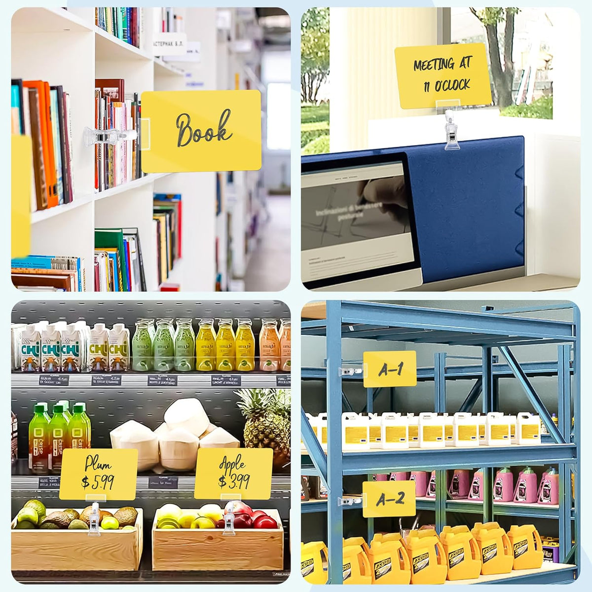 Sign Clips Merchandise Sign, Plastic Adjustable Clip Sign Holder Stand POP Clamp, 8 Pieces Clip-on Style Double Head Display Clips Rotating Swivel Sign Tag for Shelf Label Card