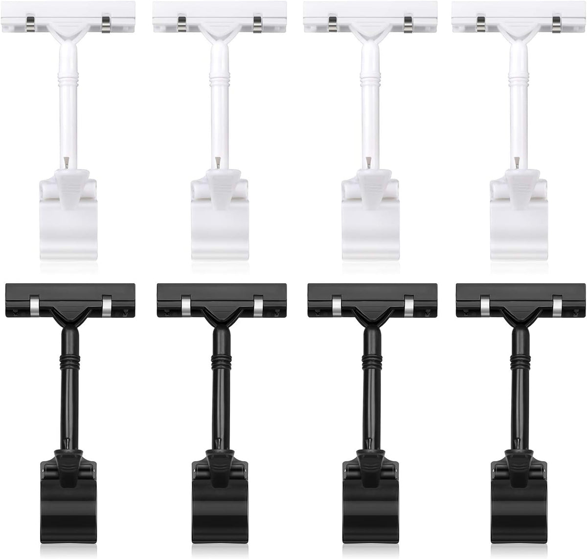 Sign Clips Merchandise Sign, Plastic Adjustable Clip Sign Holder Stand POP Clamp, 8 Pieces Clip-on Style Double Head Display Clips Rotating Swivel Sign Tag for Shelf Label Card