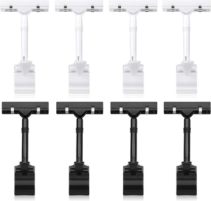 Sign Clips Merchandise Sign, Plastic Adjustable Clip Sign Holder Stand POP Clamp, 8 Pieces Clip-on Style Double Head Display Clips Rotating Swivel Sign Tag for Shelf Label Card