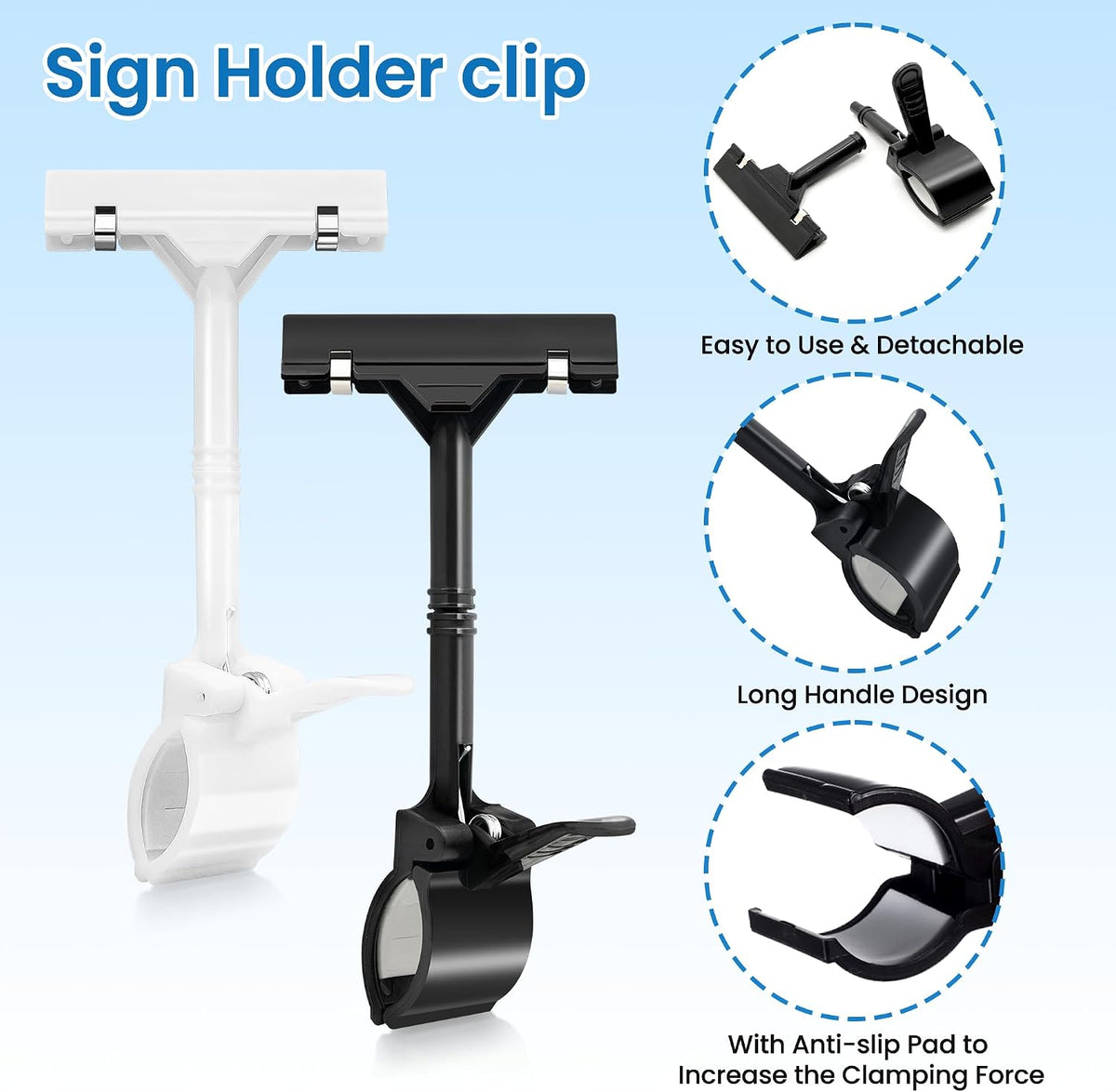 Sign Clips Merchandise Sign, Plastic Adjustable Clip Sign Holder Stand POP Clamp, 8 Pieces Clip-on Style Double Head Display Clips Rotating Swivel Sign Tag for Shelf Label Card