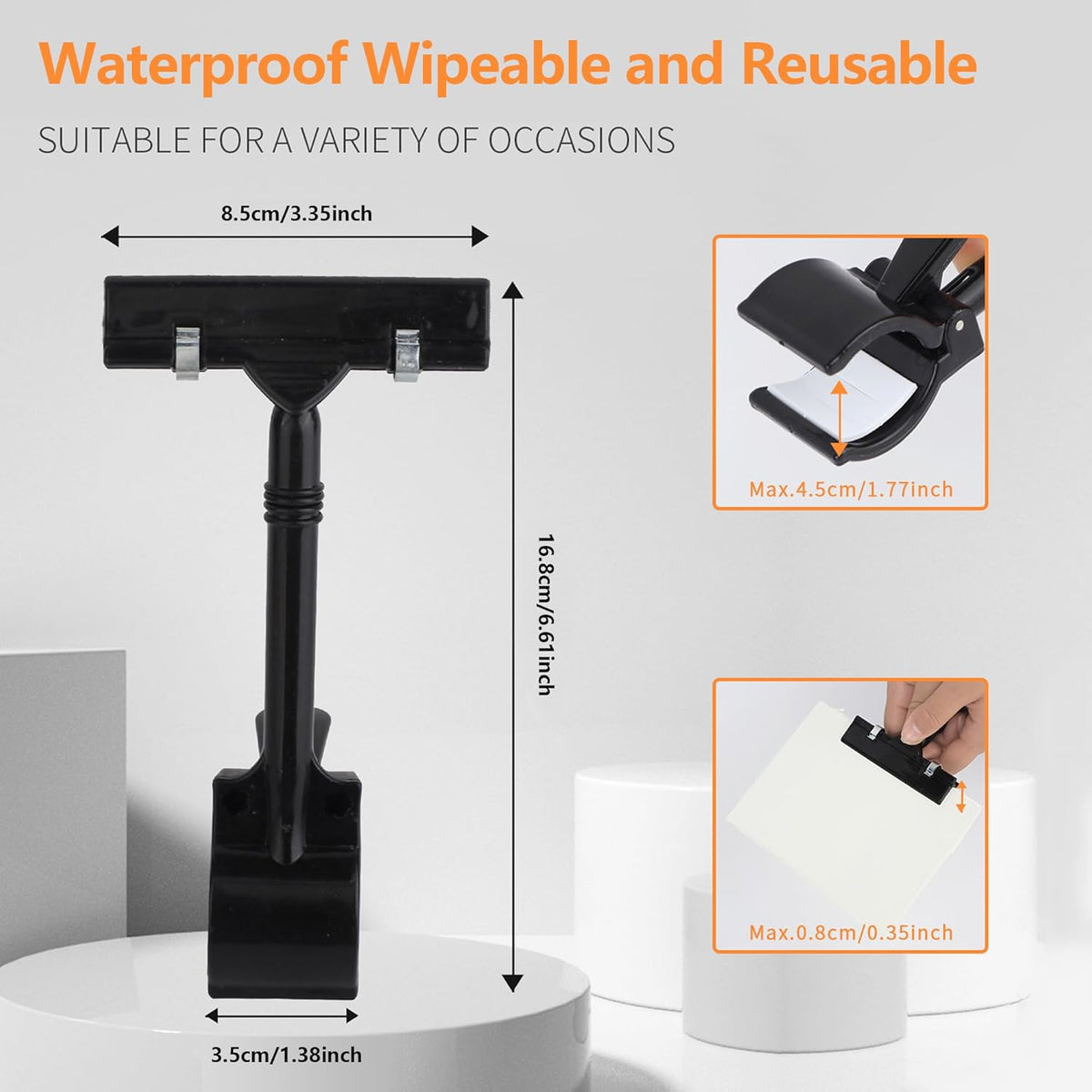 Sign Clips Merchandise Sign, Plastic Adjustable Clip Sign Holder Stand POP Clamp, 8 Pieces Clip-on Style Double Head Display Clips Rotating Swivel Sign Tag for Shelf Label Card
