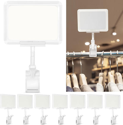 Sign Clips Merchandise Sign, Plastic Adjustable Clip Sign Holder Stand POP Clamp, 8 Pieces Clip-on Style Double Head Display Clips Rotating Swivel Sign Tag for Shelf Label Card