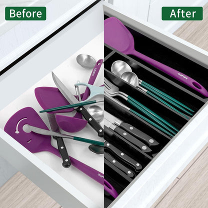 Bamboo Expandable Kitchen Drawer Organizer Silverware Utensil Tray | Cutlery Holder, Drawers Divider for Large Utensils, Flatware, Knives, Spatulas in Kitchen, Office, Adjustable 3-5 Slots