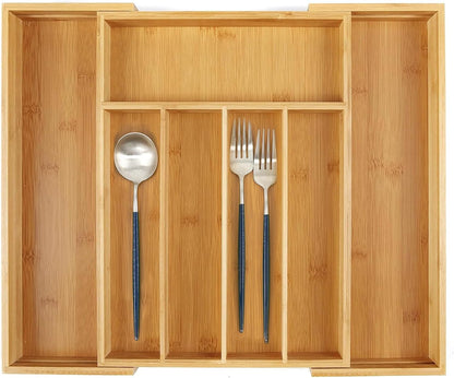 Bamboo Expandable Kitchen Drawer Organizer Silverware Utensil Tray | Cutlery Holder, Drawers Divider for Large Utensils, Flatware, Knives, Spatulas in Kitchen, Office, Adjustable 3-5 Slots