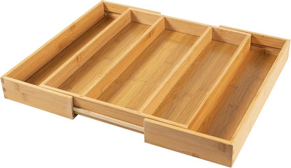 Bamboo Expandable Kitchen Drawer Organizer Silverware Utensil Tray | Cutlery Holder, Drawers Divider for Large Utensils, Flatware, Knives, Spatulas in Kitchen, Office, Adjustable 3-5 Slots
