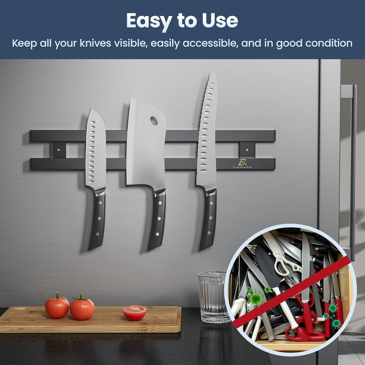 16.5 Inch Heavy-Duty Magnetic Knife Holder for Refrigerator, No Adhesive Tape or Screws Needed Knife Magnetic Strip for Strong Fridge Mount or Wall as Gifts for Women or Men