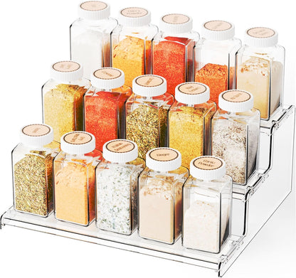 3 Tier Spice Shelf Organizer for Cabinet,Pantry,Clear Acrylic Spice Rack Organizer and Tiered Spice Rack & Holder,Step Shelves for Vitamin,Medicine Bottle,Jar,Can,Condiment,Seasoning Shelf