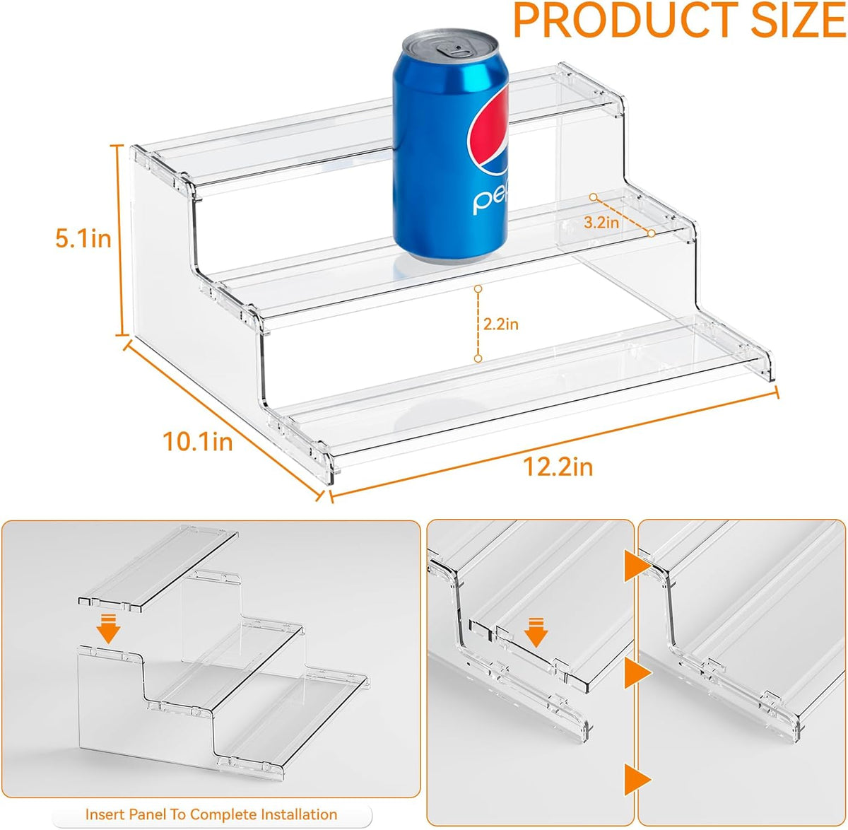 3 Tier Spice Shelf Organizer for Cabinet,Pantry,Clear Acrylic Spice Rack Organizer and Tiered Spice Rack & Holder,Step Shelves for Vitamin,Medicine Bottle,Jar,Can,Condiment,Seasoning Shelf