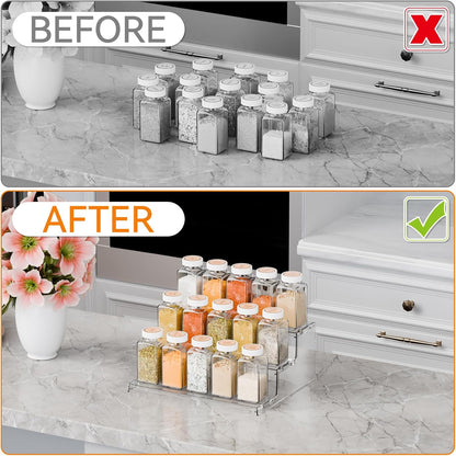 3 Tier Spice Shelf Organizer for Cabinet,Pantry,Clear Acrylic Spice Rack Organizer and Tiered Spice Rack & Holder,Step Shelves for Vitamin,Medicine Bottle,Jar,Can,Condiment,Seasoning Shelf