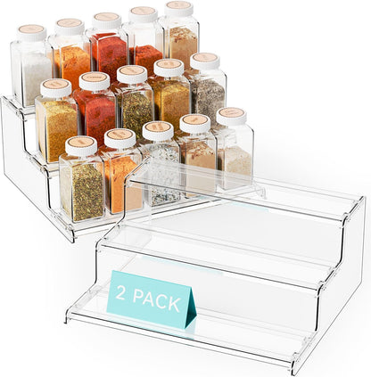 3 Tier Spice Shelf Organizer for Cabinet,Pantry,Clear Acrylic Spice Rack Organizer and Tiered Spice Rack & Holder,Step Shelves for Vitamin,Medicine Bottle,Jar,Can,Condiment,Seasoning Shelf