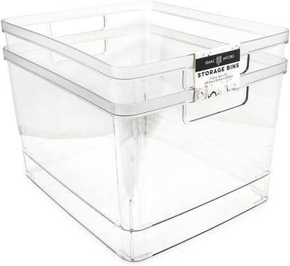 2-Pack Extra-Large Clear Storage Bins (11.5” L x 14” W x 9” H) w/Cutout Handles, Plastic Organizer for Home, for Kitchen, Fridge, Pantry, BPA Free, Food Safe (2-Pack, Extra-Large)
