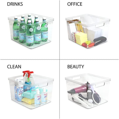 2-Pack Extra-Large Clear Storage Bins (11.5” L x 14” W x 9” H) w/Cutout Handles, Plastic Organizer for Home, for Kitchen, Fridge, Pantry, BPA Free, Food Safe (2-Pack, Extra-Large)