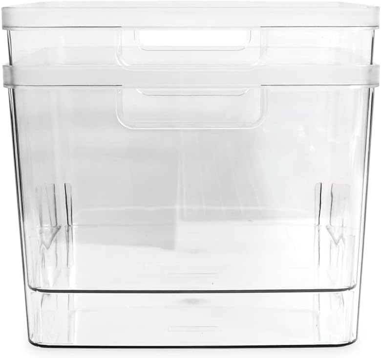 2-Pack Extra-Large Clear Storage Bins (11.5” L x 14” W x 9” H) w/Cutout Handles, Plastic Organizer for Home, for Kitchen, Fridge, Pantry, BPA Free, Food Safe (2-Pack, Extra-Large)