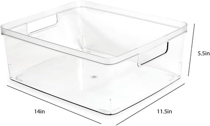 2-Pack Extra-Large Clear Storage Bins (11.5” L x 14” W x 9” H) w/Cutout Handles, Plastic Organizer for Home, for Kitchen, Fridge, Pantry, BPA Free, Food Safe (2-Pack, Extra-Large)