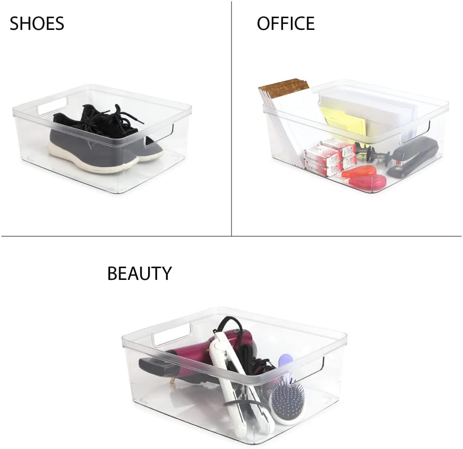 2-Pack Extra-Large Clear Storage Bins (11.5” L x 14” W x 9” H) w/Cutout Handles, Plastic Organizer for Home, for Kitchen, Fridge, Pantry, BPA Free, Food Safe (2-Pack, Extra-Large)