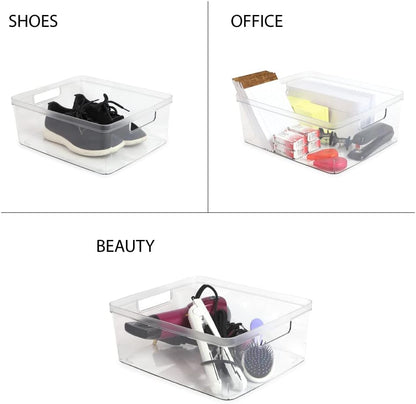 2-Pack Extra-Large Clear Storage Bins (11.5” L x 14” W x 9” H) w/Cutout Handles, Plastic Organizer for Home, for Kitchen, Fridge, Pantry, BPA Free, Food Safe (2-Pack, Extra-Large)
