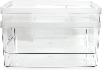 2-Pack Extra-Large Clear Storage Bins (11.5” L x 14” W x 9” H) w/Cutout Handles, Plastic Organizer for Home, for Kitchen, Fridge, Pantry, BPA Free, Food Safe (2-Pack, Extra-Large)