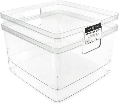2-Pack Extra-Large Clear Storage Bins (11.5” L x 14” W x 9” H) w/Cutout Handles, Plastic Organizer for Home, for Kitchen, Fridge, Pantry, BPA Free, Food Safe (2-Pack, Extra-Large)