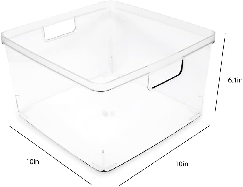 2-Pack Extra-Large Clear Storage Bins (11.5” L x 14” W x 9” H) w/Cutout Handles, Plastic Organizer for Home, for Kitchen, Fridge, Pantry, BPA Free, Food Safe (2-Pack, Extra-Large)