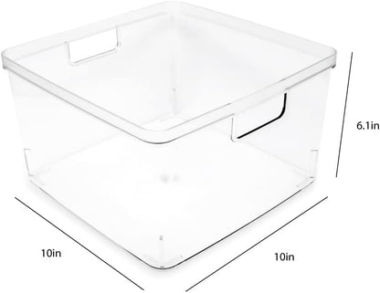 2-Pack Extra-Large Clear Storage Bins (11.5” L x 14” W x 9” H) w/Cutout Handles, Plastic Organizer for Home, for Kitchen, Fridge, Pantry, BPA Free, Food Safe (2-Pack, Extra-Large)