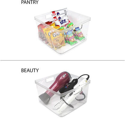 2-Pack Extra-Large Clear Storage Bins (11.5” L x 14” W x 9” H) w/Cutout Handles, Plastic Organizer for Home, for Kitchen, Fridge, Pantry, BPA Free, Food Safe (2-Pack, Extra-Large)