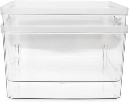 2-Pack Extra-Large Clear Storage Bins (11.5” L x 14” W x 9” H) w/Cutout Handles, Plastic Organizer for Home, for Kitchen, Fridge, Pantry, BPA Free, Food Safe (2-Pack, Extra-Large)