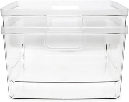 2-Pack Extra-Large Clear Storage Bins (11.5” L x 14” W x 9” H) w/Cutout Handles, Plastic Organizer for Home, for Kitchen, Fridge, Pantry, BPA Free, Food Safe (2-Pack, Extra-Large)