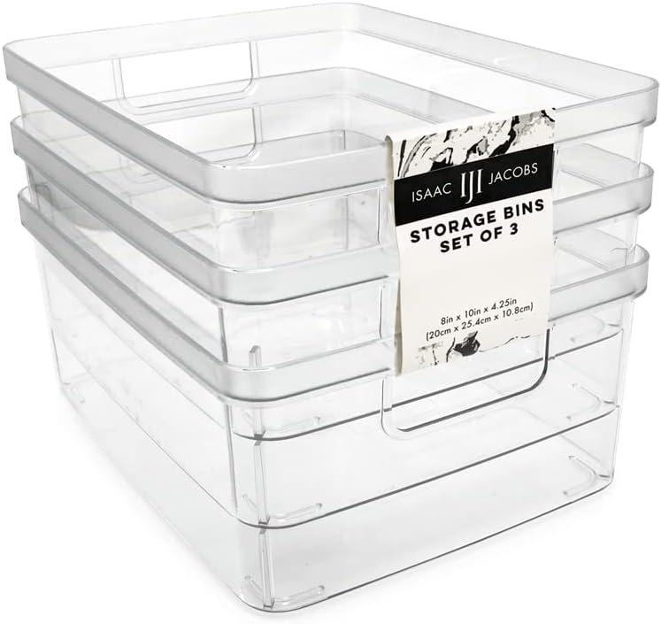 2-Pack Extra-Large Clear Storage Bins (11.5” L x 14” W x 9” H) w/Cutout Handles, Plastic Organizer for Home, for Kitchen, Fridge, Pantry, BPA Free, Food Safe (2-Pack, Extra-Large)