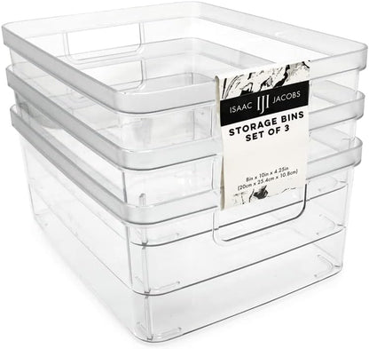 2-Pack Extra-Large Clear Storage Bins (11.5” L x 14” W x 9” H) w/Cutout Handles, Plastic Organizer for Home, for Kitchen, Fridge, Pantry, BPA Free, Food Safe (2-Pack, Extra-Large)