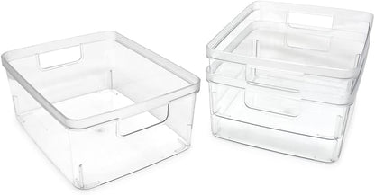 2-Pack Extra-Large Clear Storage Bins (11.5” L x 14” W x 9” H) w/Cutout Handles, Plastic Organizer for Home, for Kitchen, Fridge, Pantry, BPA Free, Food Safe (2-Pack, Extra-Large)