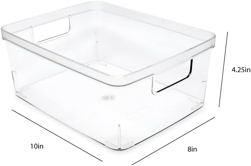 2-Pack Extra-Large Clear Storage Bins (11.5” L x 14” W x 9” H) w/Cutout Handles, Plastic Organizer for Home, for Kitchen, Fridge, Pantry, BPA Free, Food Safe (2-Pack, Extra-Large)