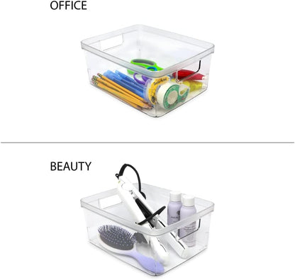 2-Pack Extra-Large Clear Storage Bins (11.5” L x 14” W x 9” H) w/Cutout Handles, Plastic Organizer for Home, for Kitchen, Fridge, Pantry, BPA Free, Food Safe (2-Pack, Extra-Large)